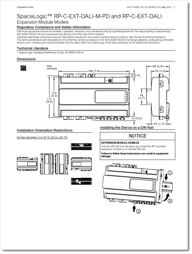 Example of an installation sheet